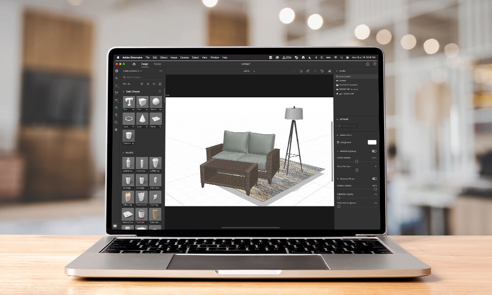 Laptop on table showing in-program look at assets acquired from Lowes Open Builder. 
